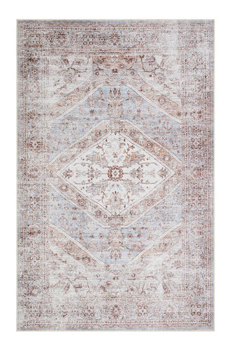 Kashan Moud Creme/Blå - Tvättbar Bomullsmatta - K/M Carpets | Mattfabriken